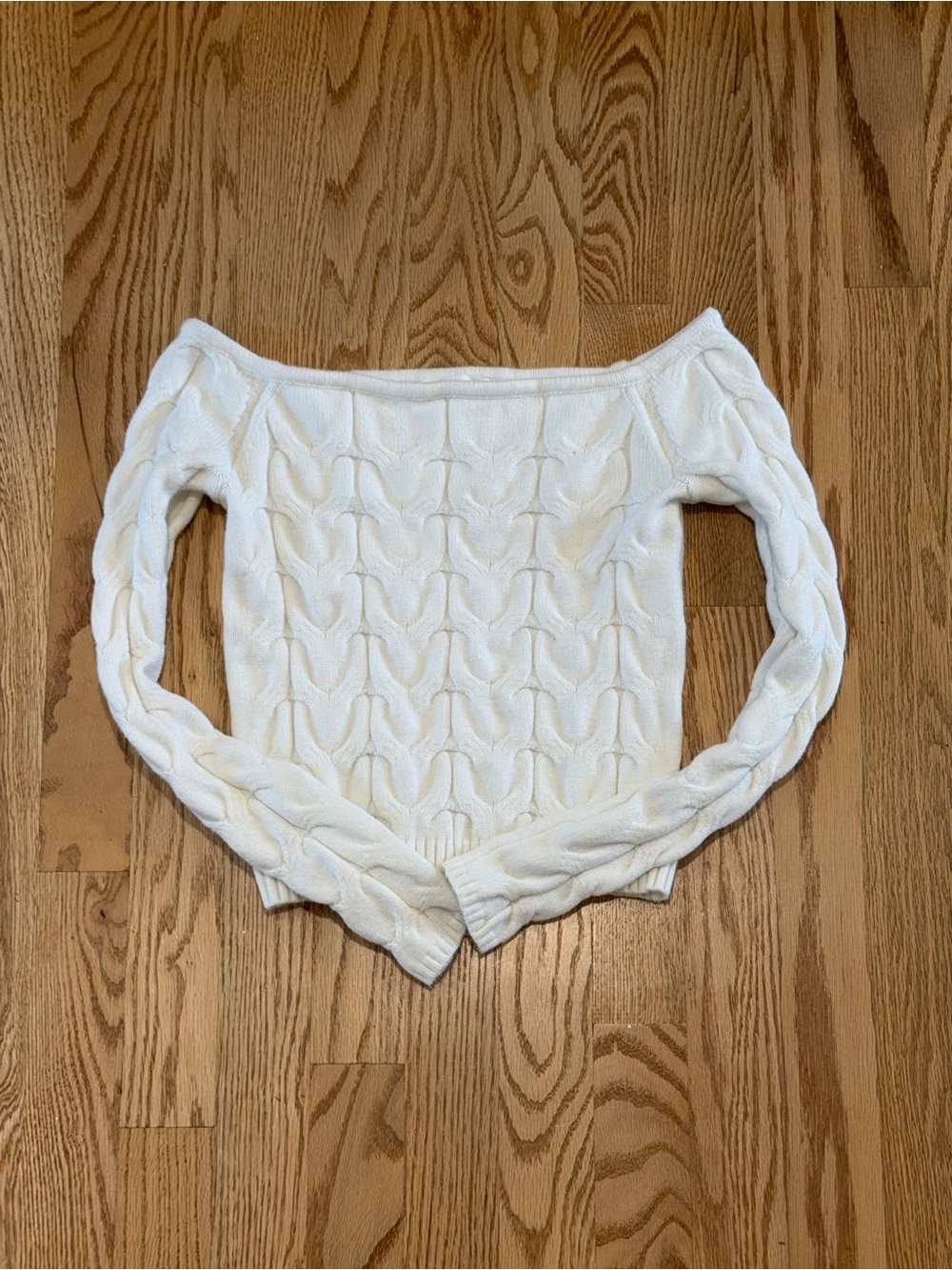 Aeropostale White Off-Shoulder Cable Knit Sweater